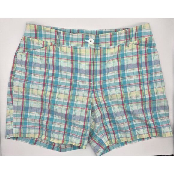 Talbots Shorts Women's Petite Size 10P Blue & Pink Plaid Cotton Shorts - Picture 1 of 9